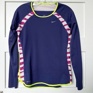 Nike Striped Neon Dri-Fit Long Sleeve Top